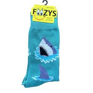 NWT Foozys Aqua Shark Design Crew Socks Men's One Size